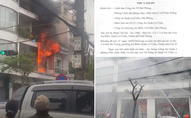 Gia đình và hộ dân lân cận ở số 112 + 114 Hai Bà Trưng, phường An Biên (quận Lê Chân) gửi thư cảm ơn vì được giải cứu trong vụ cháy